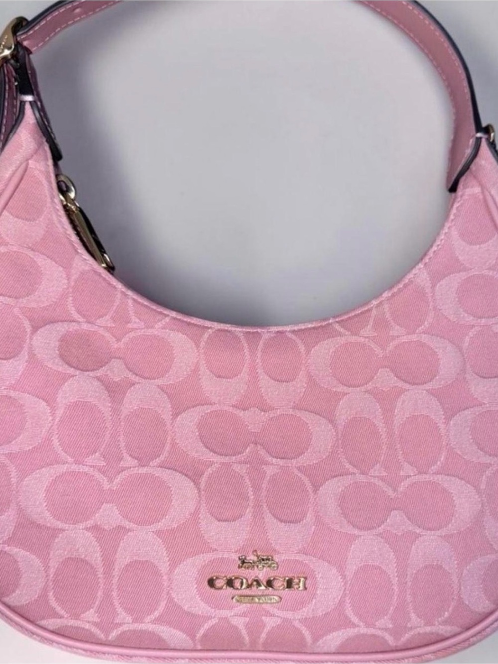 Coach Pink Signature Jacquard Shoulder Bag with Gold Hardware